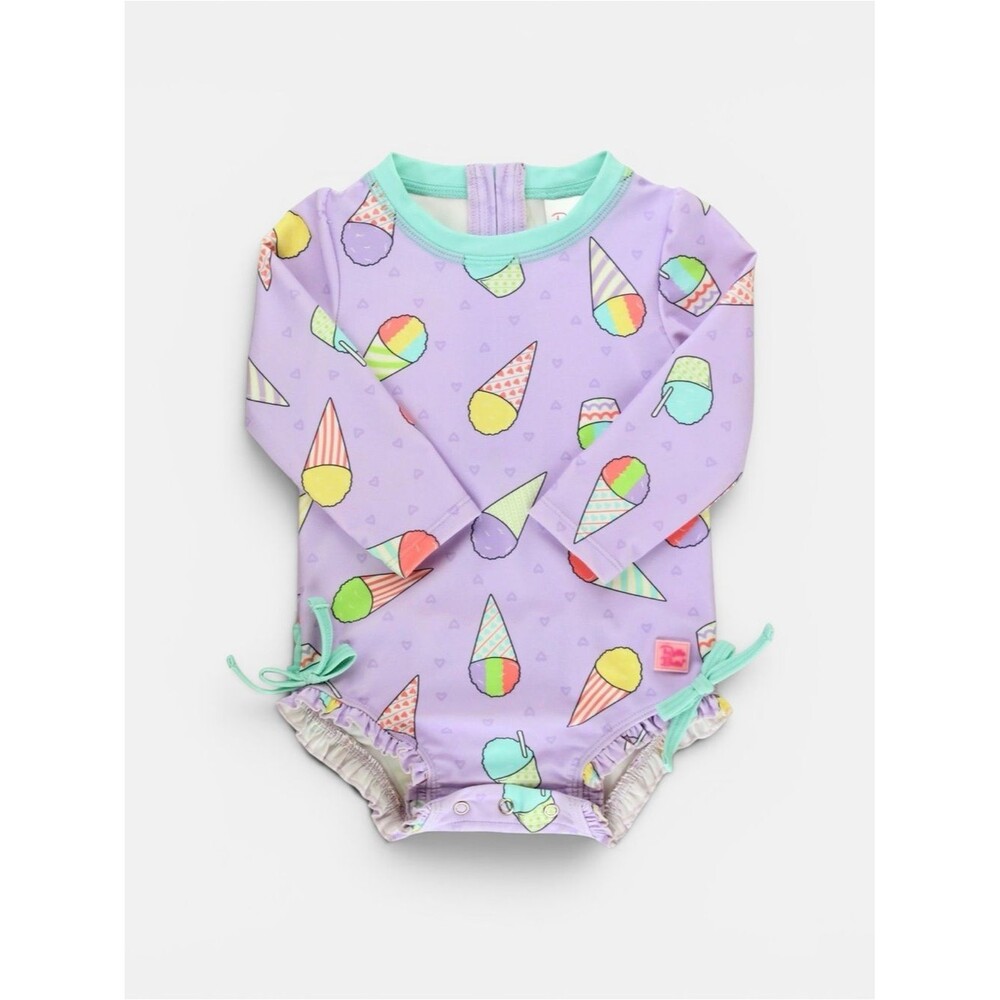 RuffleButts Snow Cone Rash Guard Swimsuit 2T Pastel One Piece Long Sleeve UPF